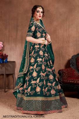 Dark Green Mulberry Silk Lehenga Choli Neo Traditional Vol 1 by Zeel Clothing