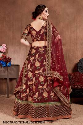 Dark Maroon Mulberry Silk Lehenga Choli Neo Traditional Vol 1 by Zeel Clothing