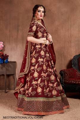 Dark Maroon Mulberry Silk Lehenga Choli Neo Traditional Vol 1 by Zeel Clothing