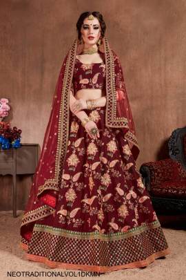 Dark Maroon Mulberry Silk Lehenga Choli Neo Traditional Vol 1 by Zeel Clothing