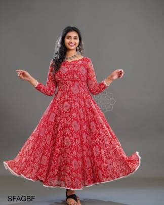 Dark Pink Butti Fox Georgette With  kolam Mural Print Gown 