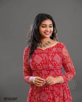 Dark Pink Butti Fox Georgette With  kolam Mural Print Gown