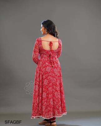 Dark Pink Butti Fox Georgette With  kolam Mural Print Gown