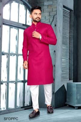 Dark Pink Pure Cotton Kurta Payjama Slub Strip Fancy Fabric With Silver Weaving Lining 