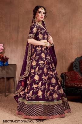 Dark Purple Mulberry Silk Lehenga Choli Neo Traditional Vol 1 by Zeel Clothing