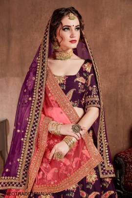 Dark Purple Mulberry Silk Lehenga Choli Neo Traditional Vol 1 by Zeel Clothing