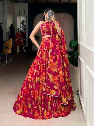 Drape yourself in vibrant floral marble prints that flow with every twirl and celebrate timeless traditional elegance  LNB1145PNK