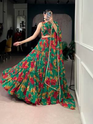 Drape yourself in vibrant floral marble prints that flow with every twirl and celebrate timeless traditional elegance  LNB1145GRN