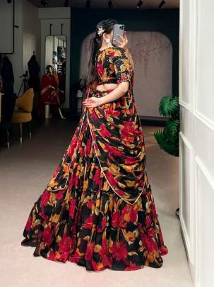 Drape yourself in vibrant floral marble prints that flow with every twirl and celebrate timeless traditional elegance  LNB1145BLK