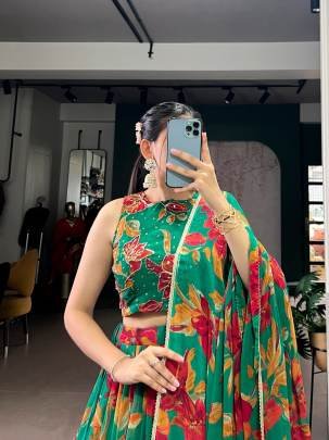 Drape yourself in vibrant floral marble prints that flow with every twirl and celebrate timeless traditional elegance  LNB1145GRN