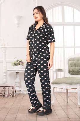 Emerald Heart Night Suit Green  By Surati Fabric