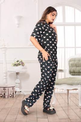 Emerald Heart Night Suit Green  By Surati Fabric