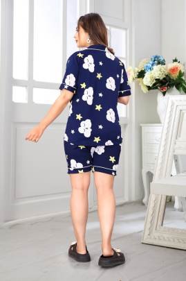 Emerald Heart Night Suit Navy Blue  By Surati Fabric