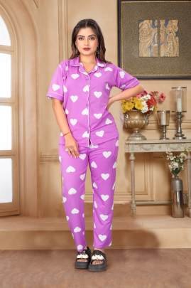 Emerald Heart Night Suit Pink By Surati Fabric