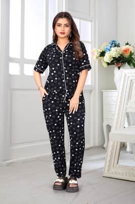 Emerald Heart Night Suit Pink By Surati Fabric