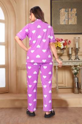 Emerald Heart Night Suit Pink By Surati Fabric