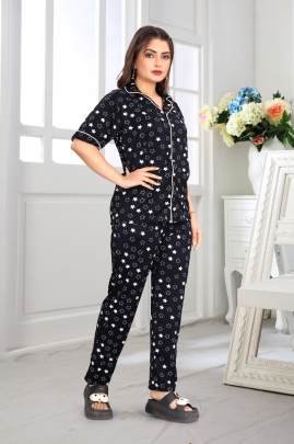 Emerald Heart Night Suit Pink By Surati Fabric