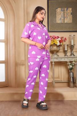 Emerald Heart Night Suit Pink By Surati Fabric