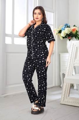 Emerald Heart Night Suit Pink By Surati Fabric