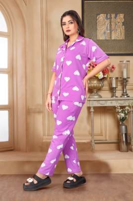 Emerald Heart Night Suit Pink By Surati Fabric