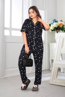 Emerald Heart Night Suit Pink By Surati Fabric