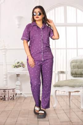 Emerald Heart Night Suit Purple  By Surati Fabric