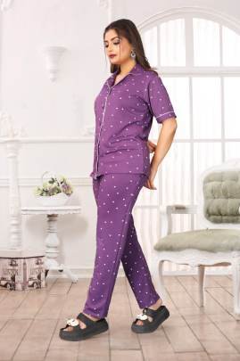 Emerald Heart Night Suit Purple  By Surati Fabric