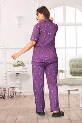 Emerald Heart Night Suit Purple  By Surati Fabric