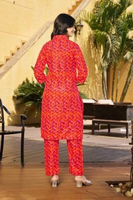 Ethnic Bloom  Trendy Orange Printed Daily Office Wear Long Kurti With Pant For Comfort & Casual Look