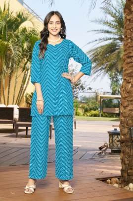 Ethnic Bloom Trendy Sky Blue Printed Daily Office Wear Long Kurti With Pant For Comfort & Casual Look