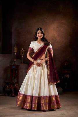 Experience Timeless Tradition Kalyani Cotton Lehenga Choli Paired with Flowing Georgette Dupatta LNB2047WHT