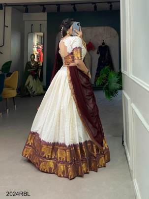 Experience Timeless Tradition: Kalyani Cotton Maroon Lehenga Choli Paired with Flowing Georgette Dupatta LNB2047RBL
