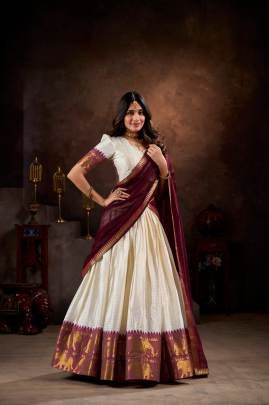 Experience Timeless Tradition Kalyani Cotton Lehenga Choli Paired with Flowing Georgette Dupatta LNB2047WHT