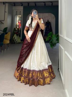 Experience Timeless Tradition: Kalyani Cotton Maroon Lehenga Choli Paired with Flowing Georgette Dupatta LNB2047RBL