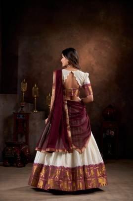 Experience Timeless Tradition Kalyani Cotton Lehenga Choli Paired with Flowing Georgette Dupatta LNB2047WHT