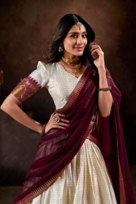 Experience Timeless Tradition Kalyani Cotton Lehenga Choli Paired with Flowing Georgette Dupatta LNB2047WHT