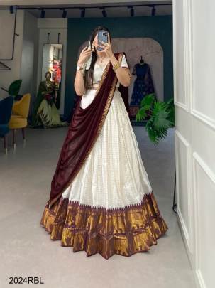 Experience Timeless Tradition: Kalyani Cotton Maroon Lehenga Choli Paired with Flowing Georgette Dupatta LNB2047RBL