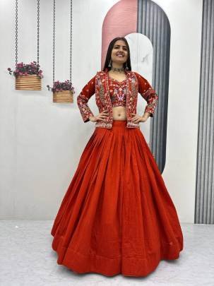 Festival Special Crop Top Set Lehangha In Red Colour 