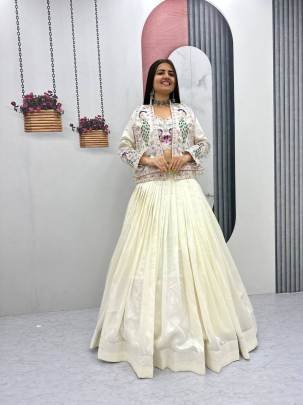 Festival Special Crop Top Set Lehangha In White Colour 