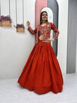 Festival Special Crop Top Set Lehangha In Red Colour