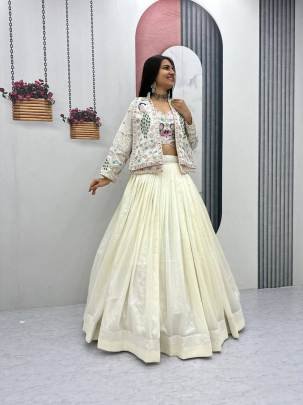 Festival Special Crop Top Set Lehangha In White Colour