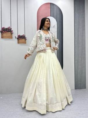 Festival Special Crop Top Set Lehangha In White Colour