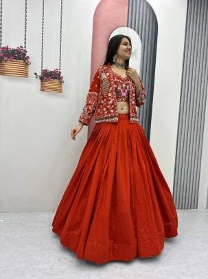 Festival Special Crop Top Set Lehangha In Red Colour