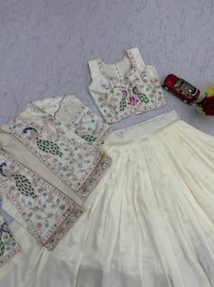 Festival Special Crop Top Set Lehangha In White Colour