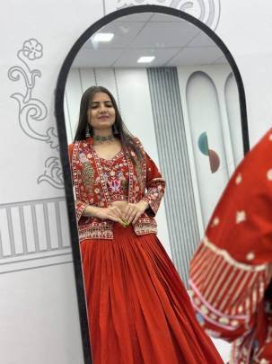 Festival Special Crop Top Set Lehangha In Red Colour