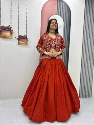 Festival Special Crop Top Set Lehangha In Red Colour