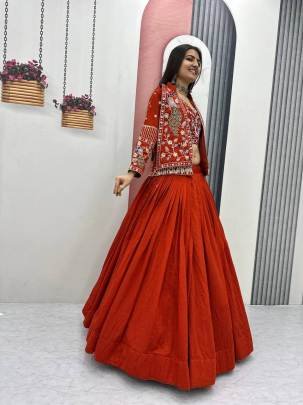 Festival Special Crop Top Set Lehangha In Red Colour