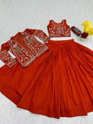 Festival Special Crop Top Set Lehangha In Red Colour