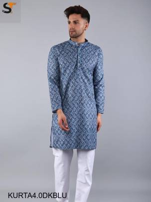 Festival Special Dark Blue Print Kurta Pyjama For Men