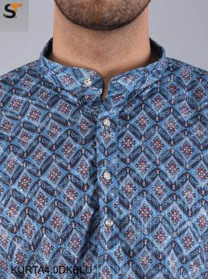 Festival Special Dark Blue Print Kurta Pyjama For Men